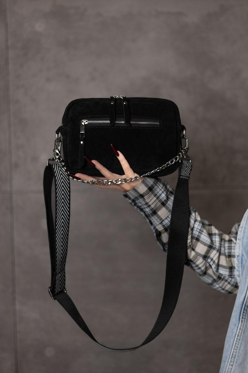 Womens Handmade Black Suede Crossbody Bag Gift For Her