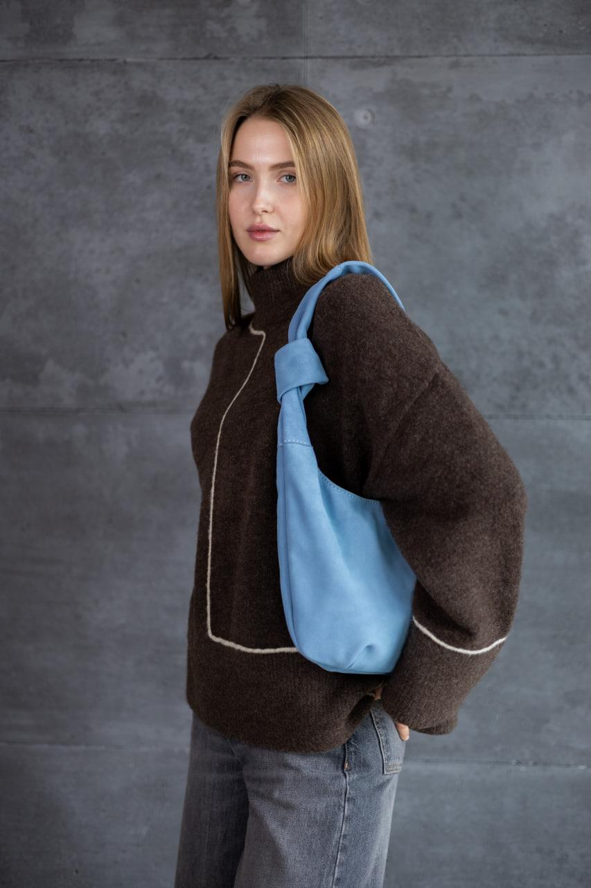 Handmade Powder Blue Suede Hobo Bag Gift for Her Knot Handle Shoulder Bag