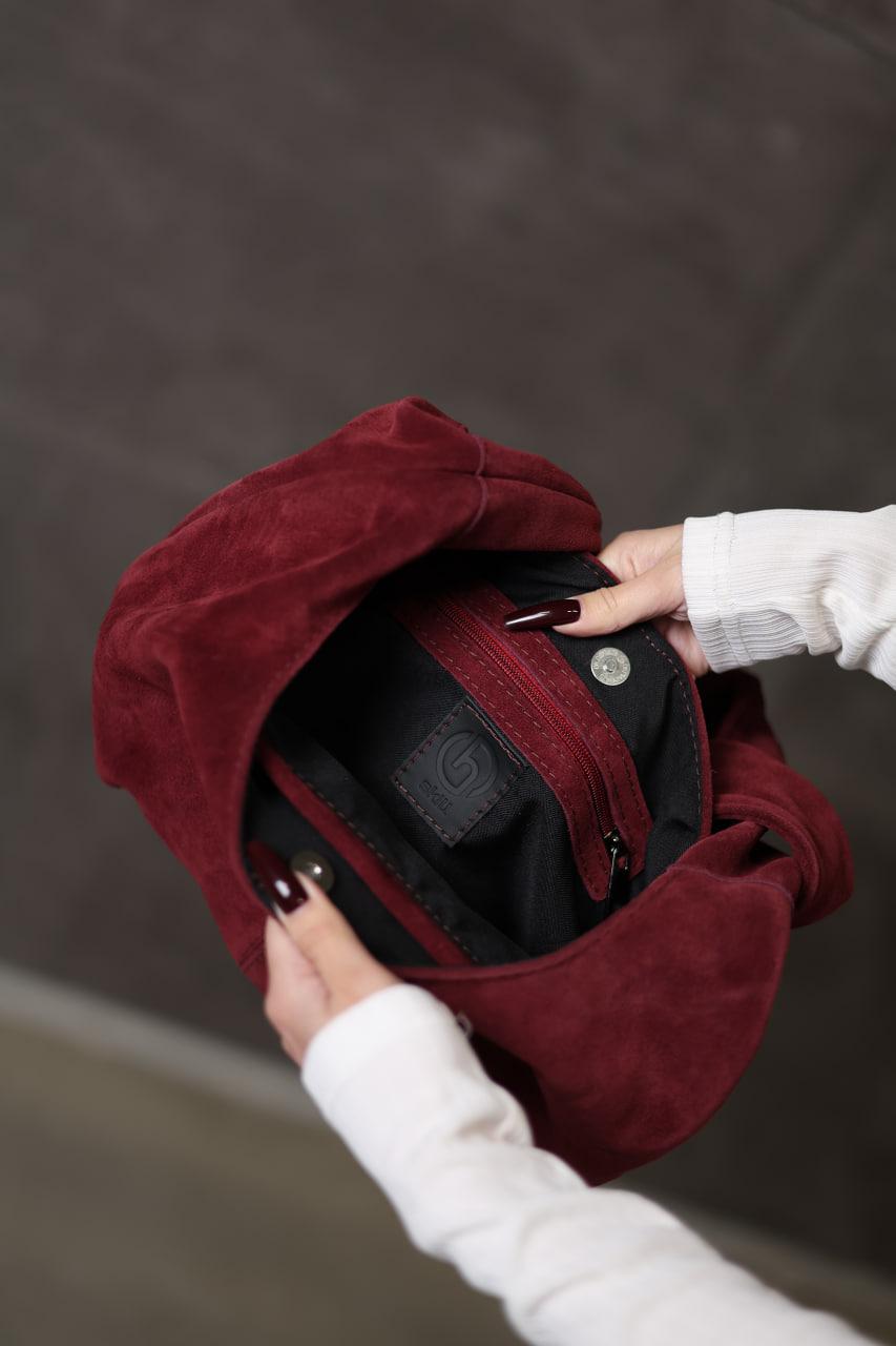 Handmade Burgundy Suede Hobo Bag Gift for Her Elegant Suede Shoulder Bag
