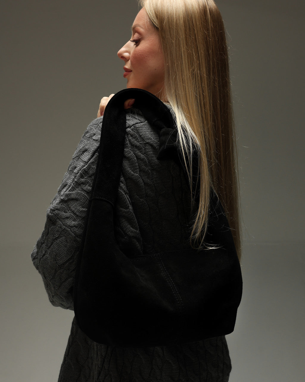 Handmade Black Genuine Suede Shopper Bag Gift for Her Elegant Minimalist Shoulder Tote