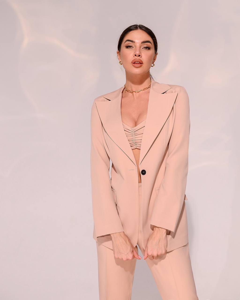 3 Pieces Women Prom Bridal Wedding Cocktail Suit Set Pantsuit Trousers Jacket Pants Top Bra Beige