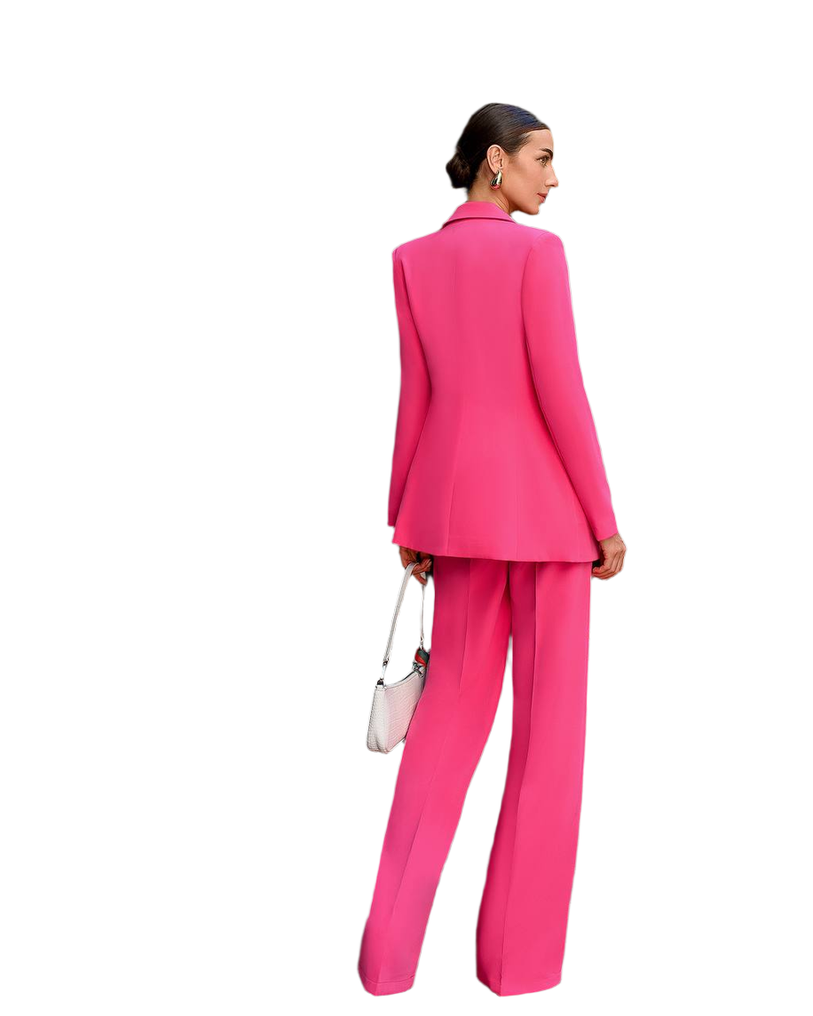 Prom Bridal Wedding Cocktail Graduation Pink Three-Piece Women Suit Jacket Top Trousers Pantsuit Palazzo Pants