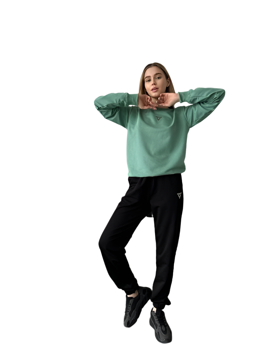 Stylish Green Men's Sweatshirt with Ribbed Cuffs and Neckline