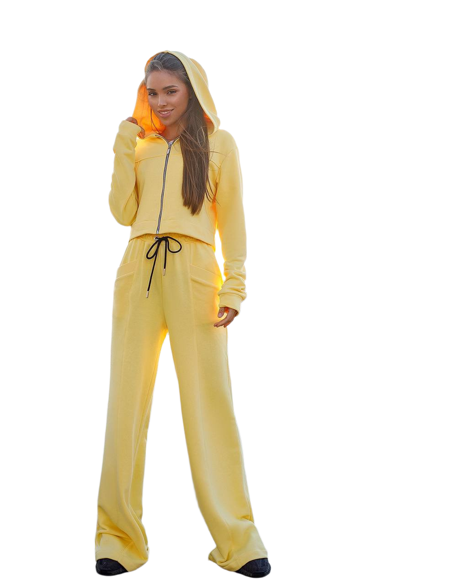 Yellow Women's Hoodie and Wide-Leg Pants Set