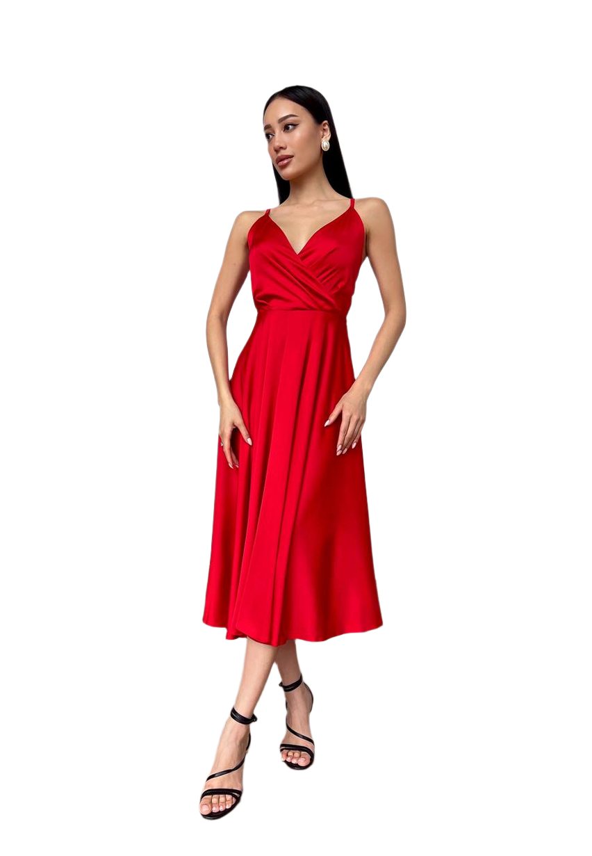 Esmeralda Red Midi Sun Dress with Adjustable Straps