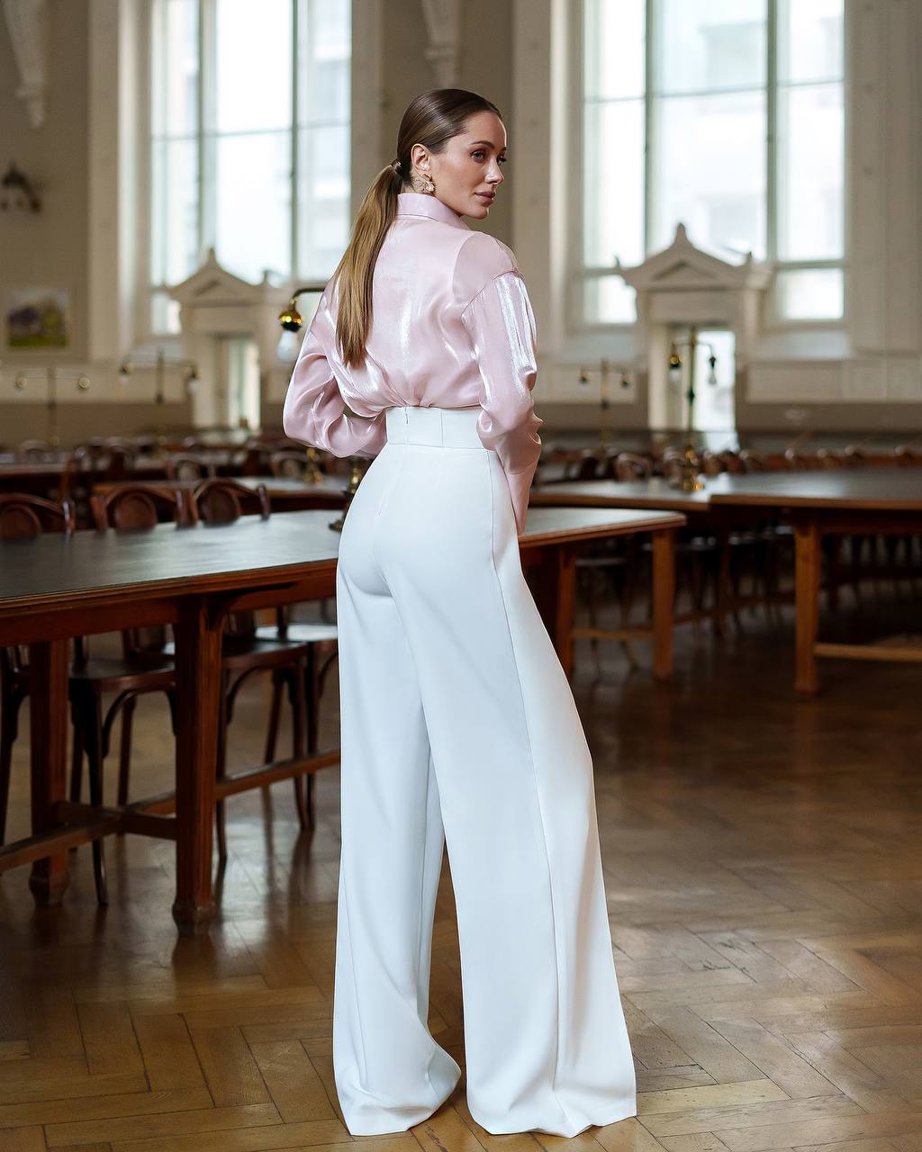 Premium Crepe Diagonal Suiting Pants with Corset Waistband for Women