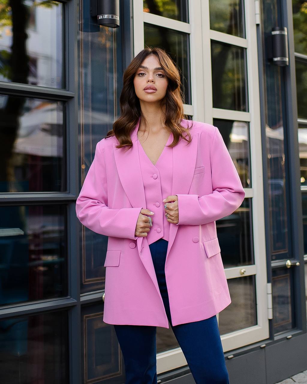 Womens Double Breasted Premium Crepe Blazer Jacket