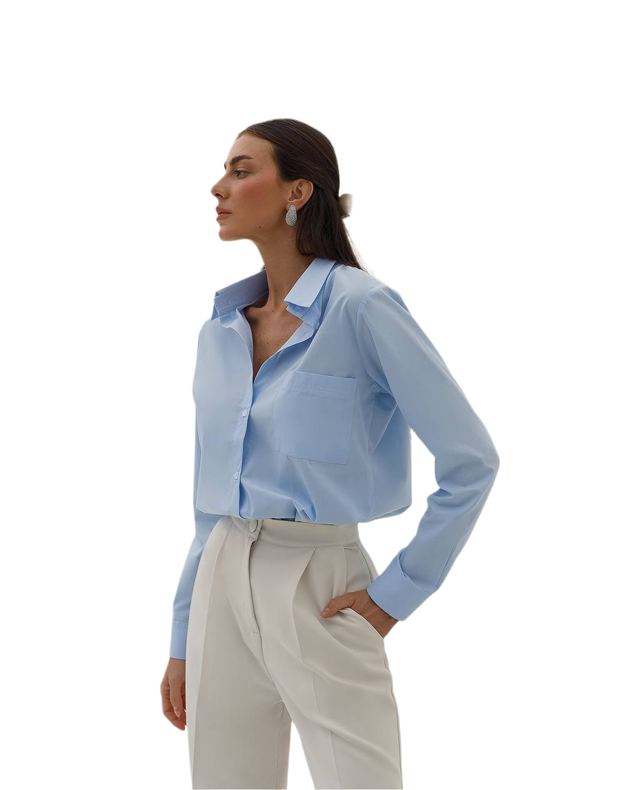 Stylish Light Blue Women's Shirt Long Sleeve Variety of Colors