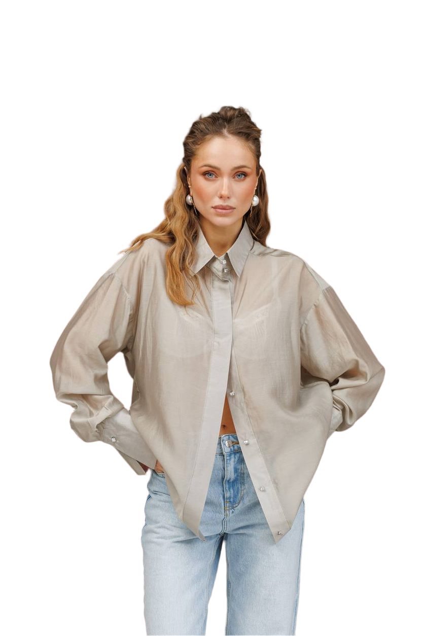 Womens Tencel Shirt in Coffee and Sky Colors