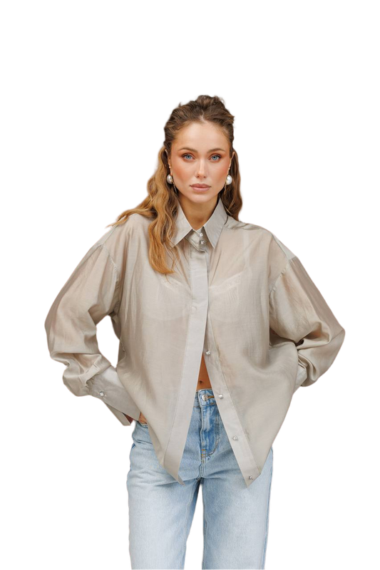 Womens Tencel Shirt in Coffee and Sky Colors