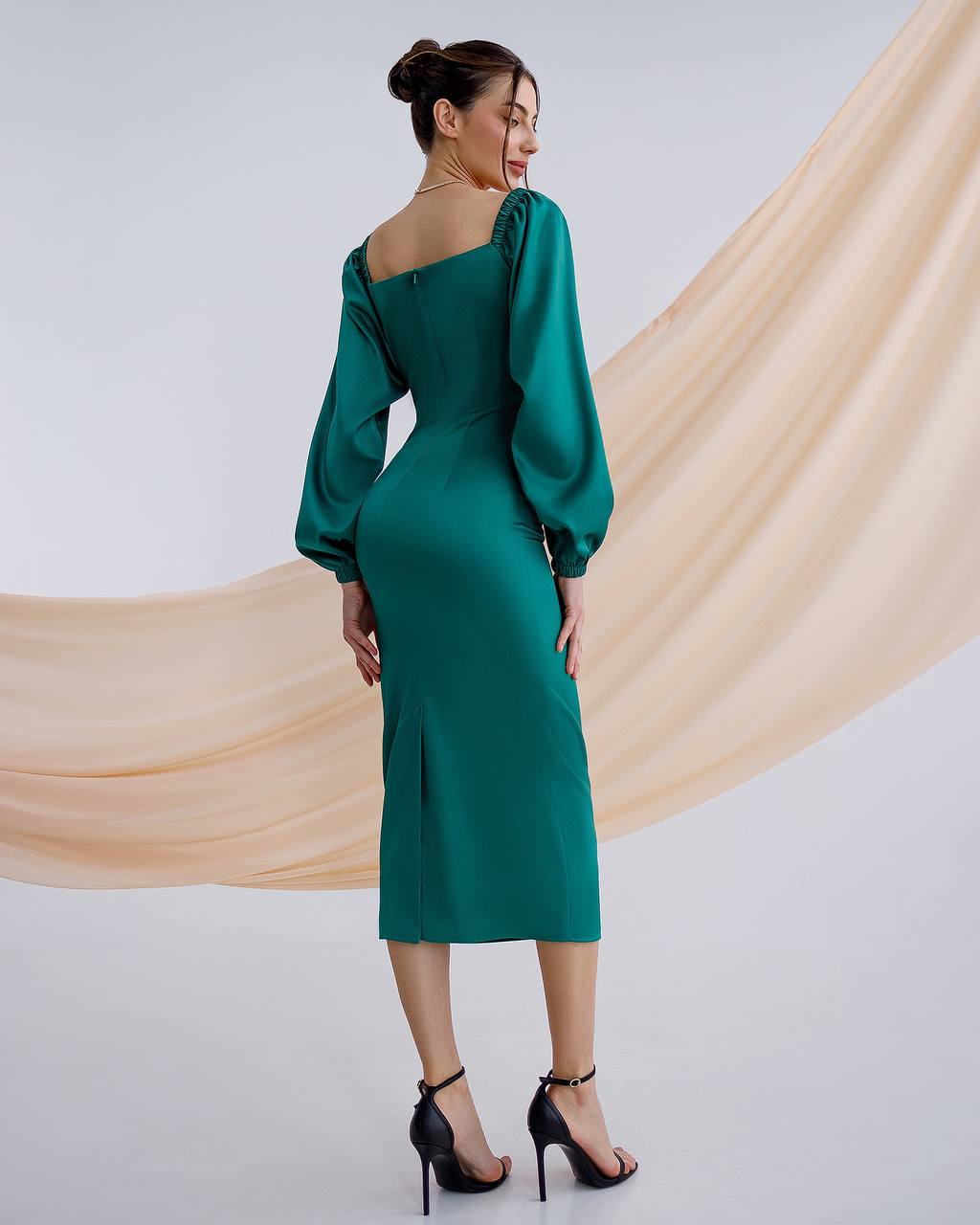 Elegant Women Midi Dress in Royal Dense Mango Satin