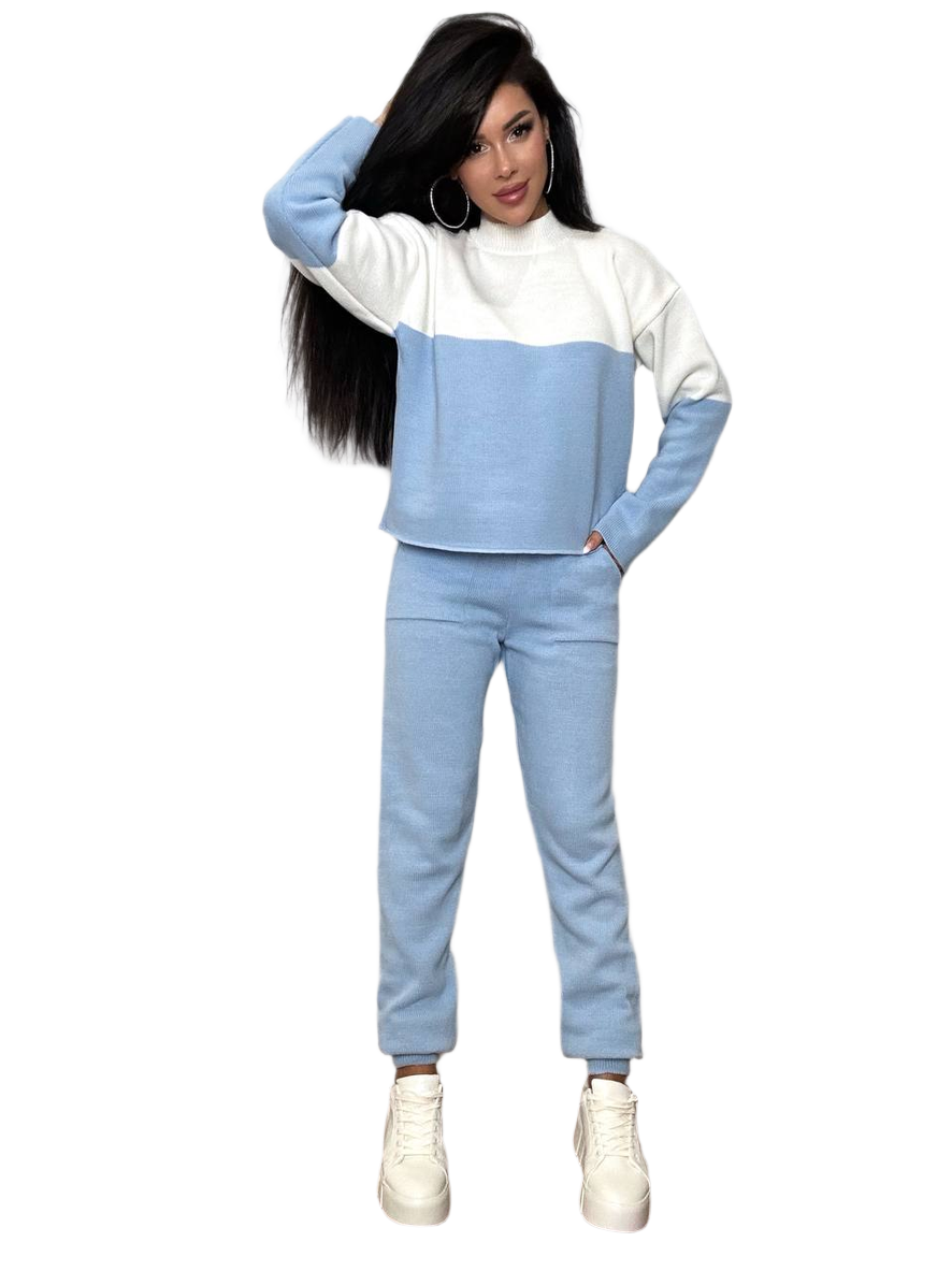 Womens Colorblock Knit Polovynky Suit Wool Acrylic Blend One Size