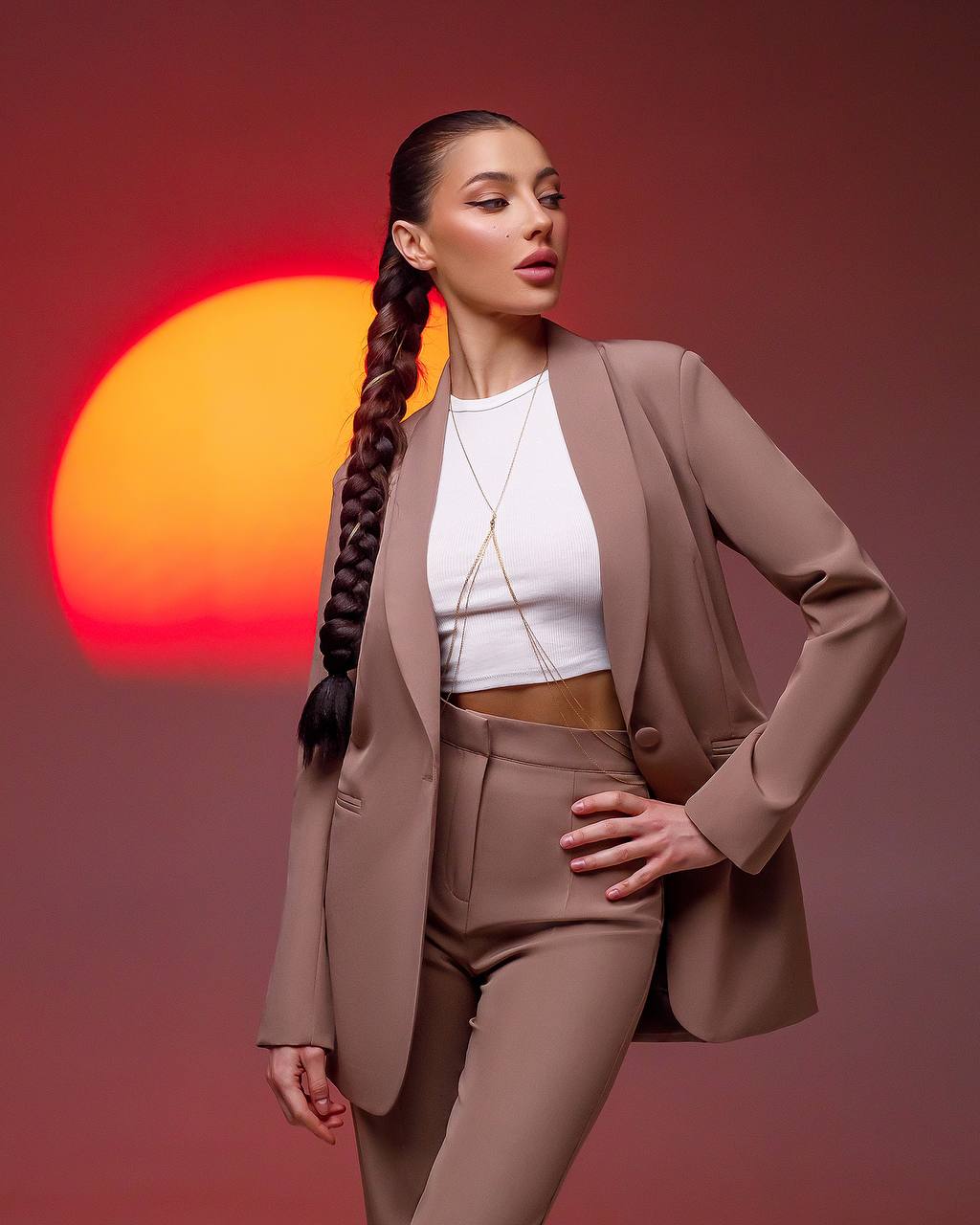 Womens Suit with Lined Blazer and Flared Pants