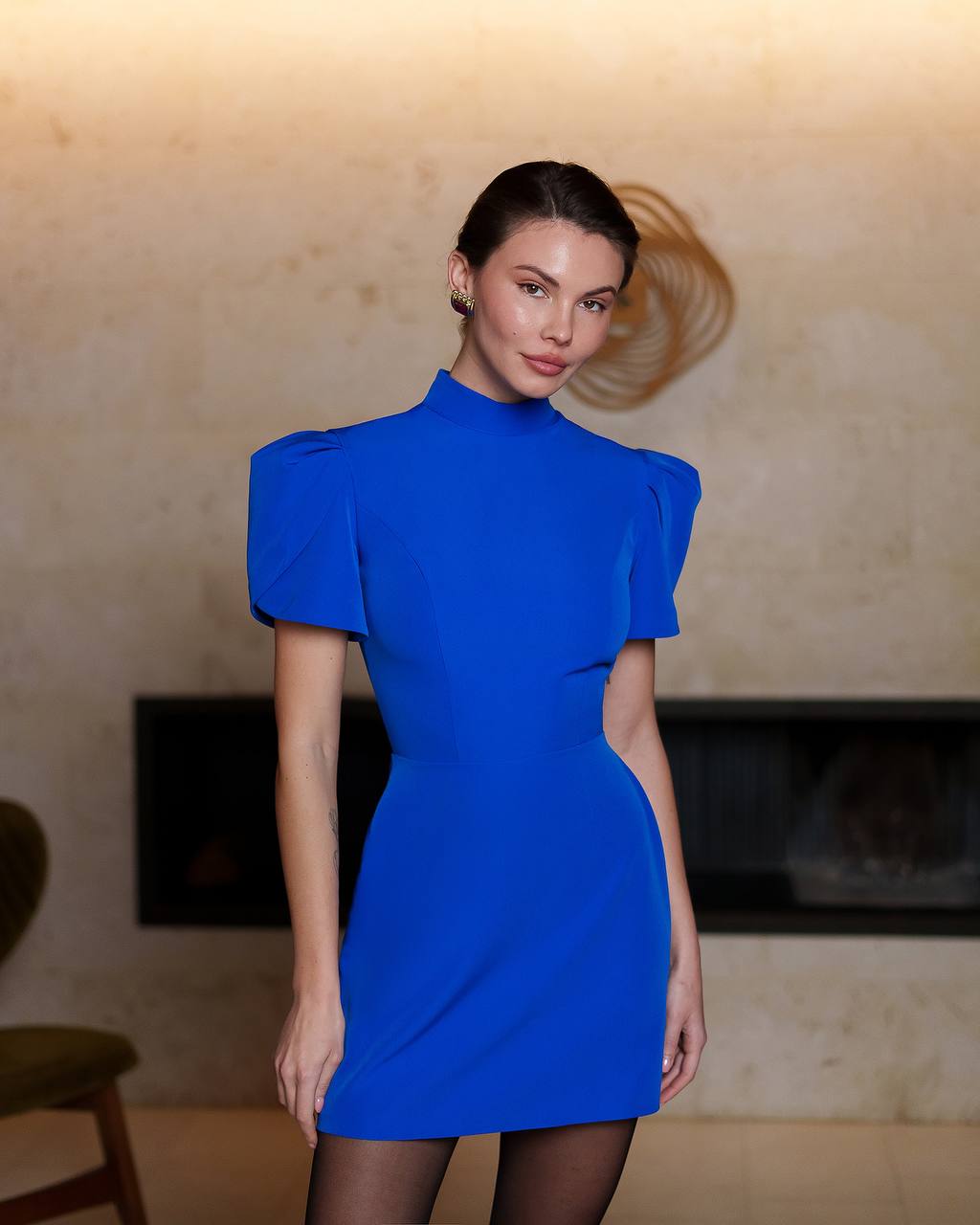 Mini Dress for Women in Premium Suit Crepe Diagonal Fabric