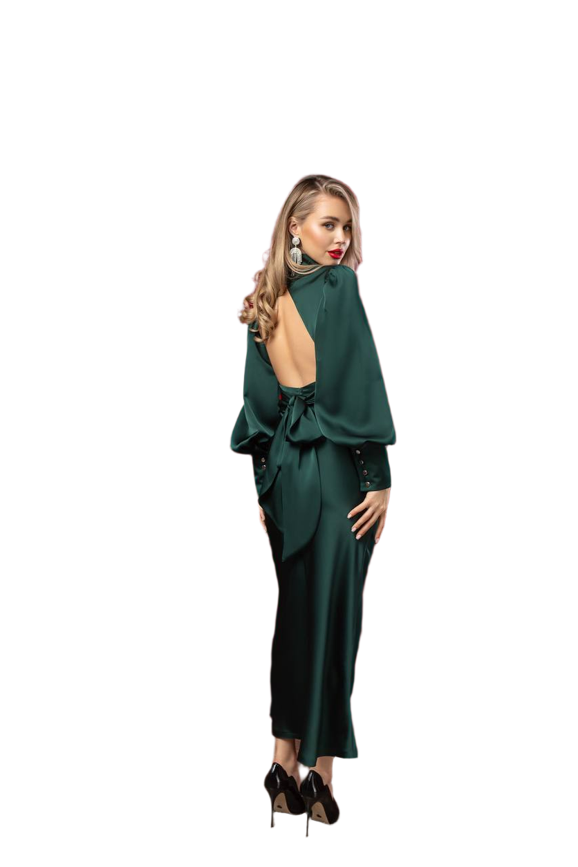 Elegant Backless Satin Dress for Women in Emerald Green