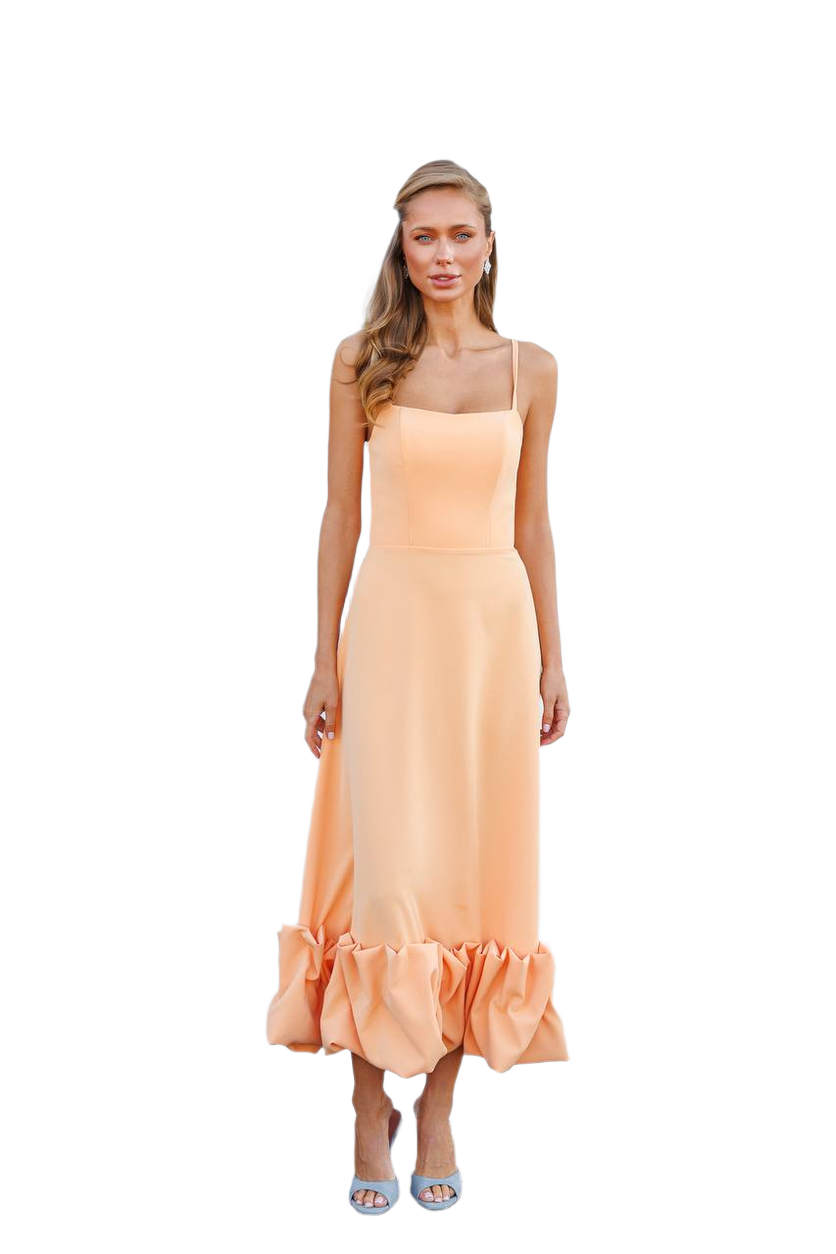 Women Premium Diagonal Crepe Dress with Ruffle Hem