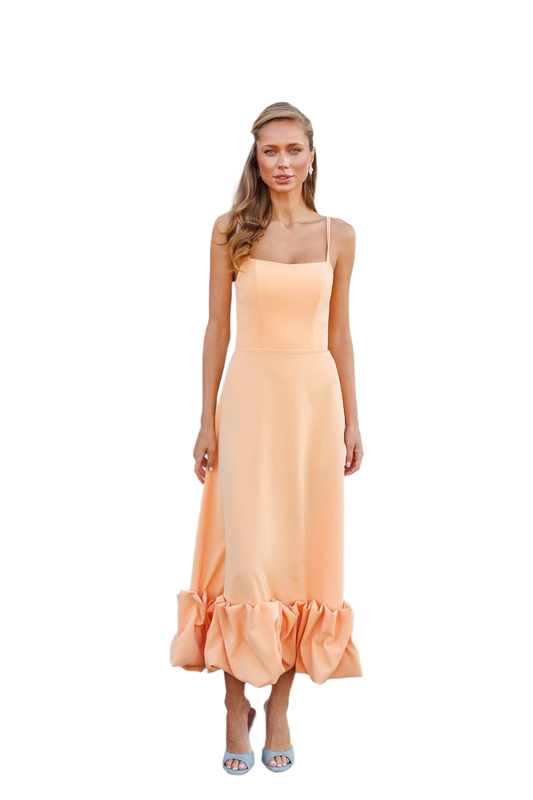 Women Premium Diagonal Crepe Dress with Ruffle Hem