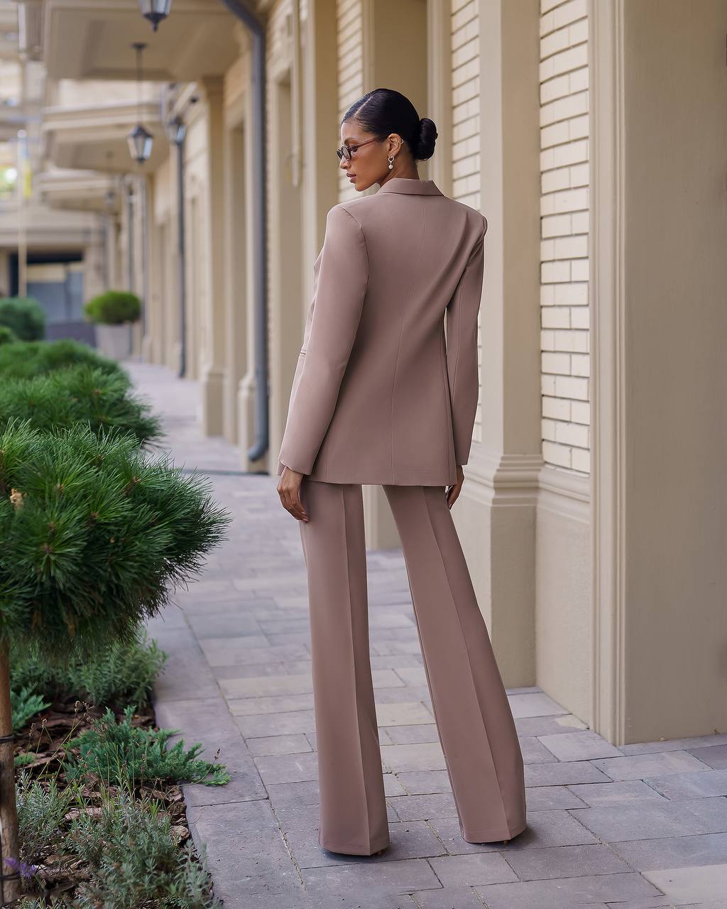 Womens Suit with Lined Blazer and Flared Pants