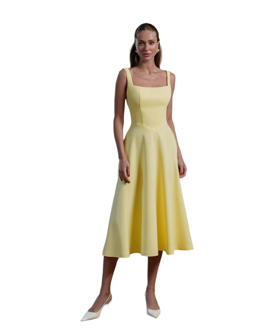 Elegant A-Line Dress in Premium Suit Crepe-Diagonal Fabric