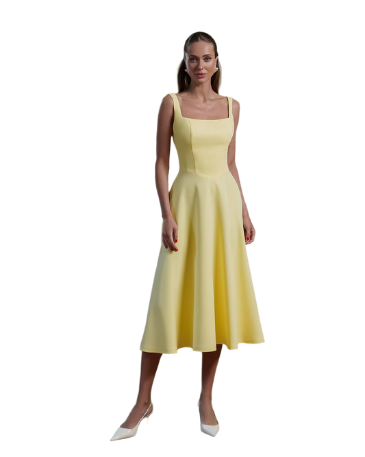 Elegant A-Line Dress in Premium Suit Crepe-Diagonal Fabric