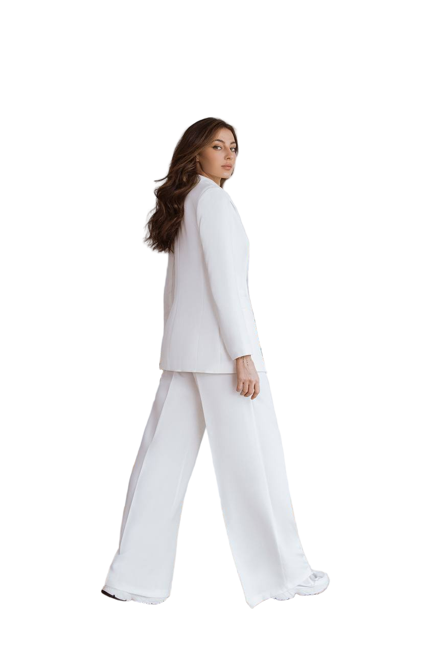 White Palazzo Suit Diagonal Crepe Womens Pantsuit with Premium Lining