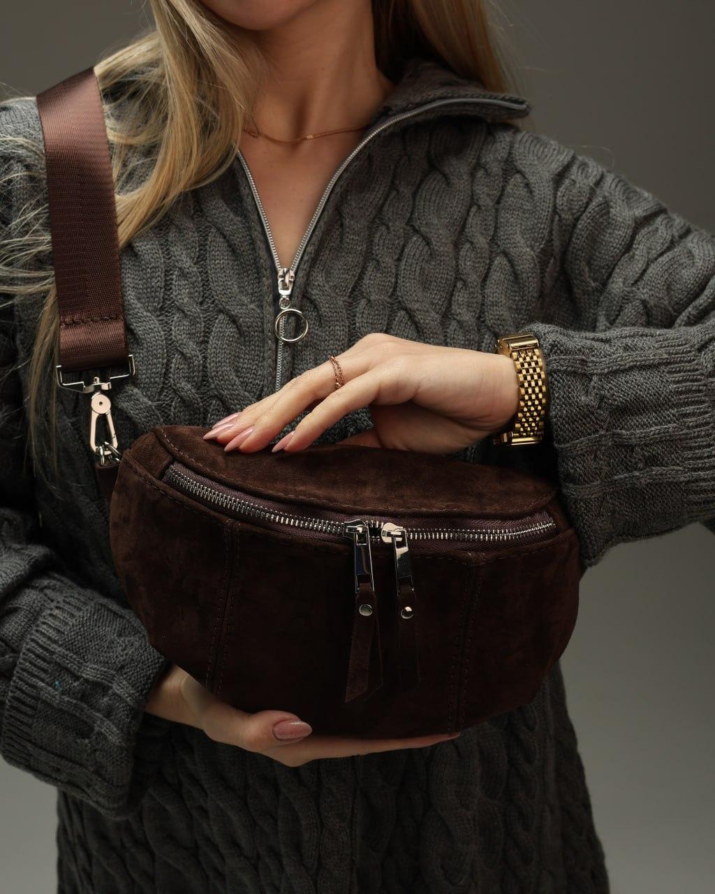 Handmade Womens Suede Fanny Pack Chocolate Banana Bag Gift for Her