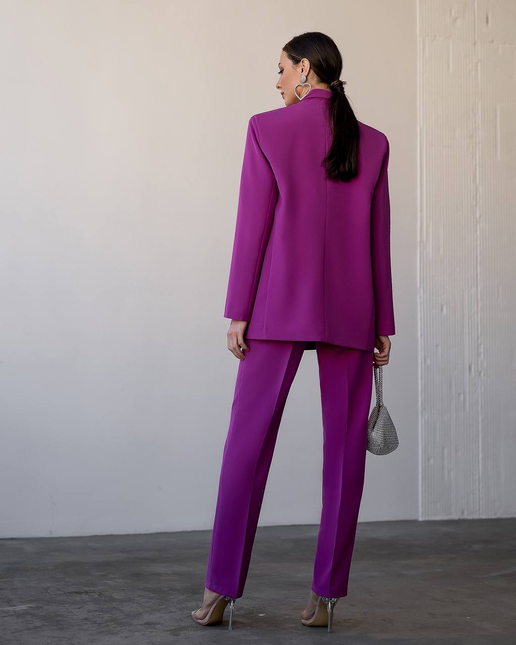 Luxury Diagonal Crepe Women's Suit in Violet with Tailored Jacket and Pants