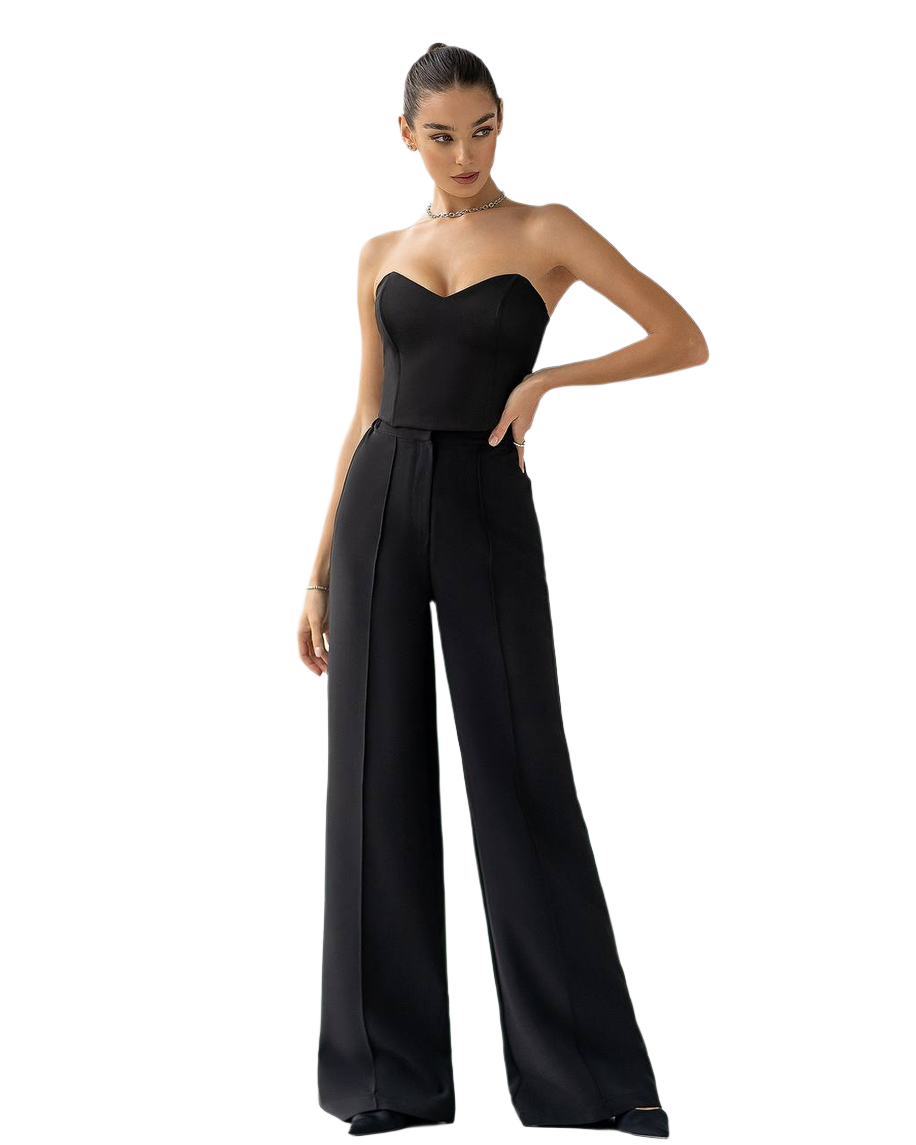 Women Premium Suit Crepe Diagonal Pants with Elastic Back