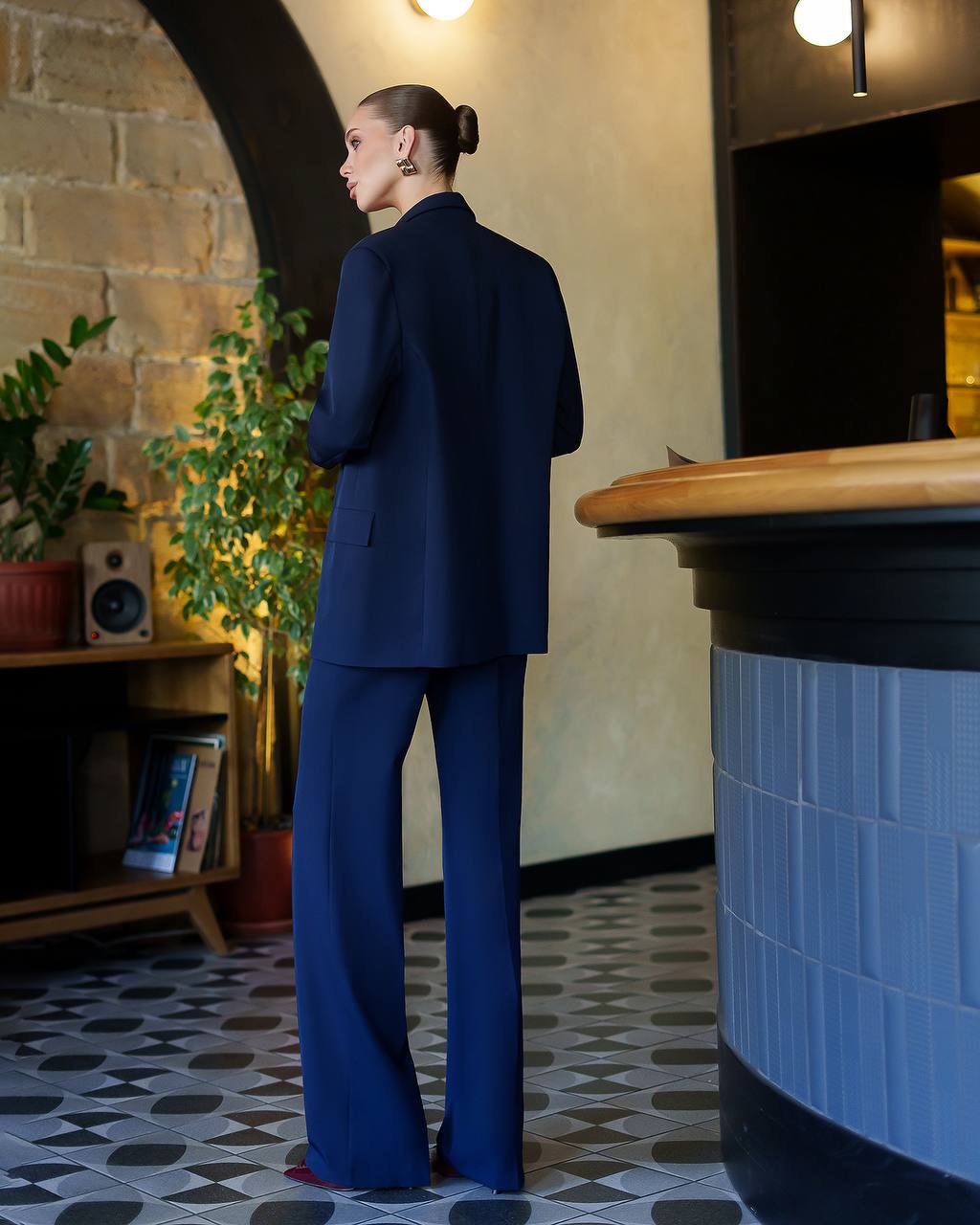 Womens Premium Navy Blue Three Piece Suit Blazer Vest Trousers