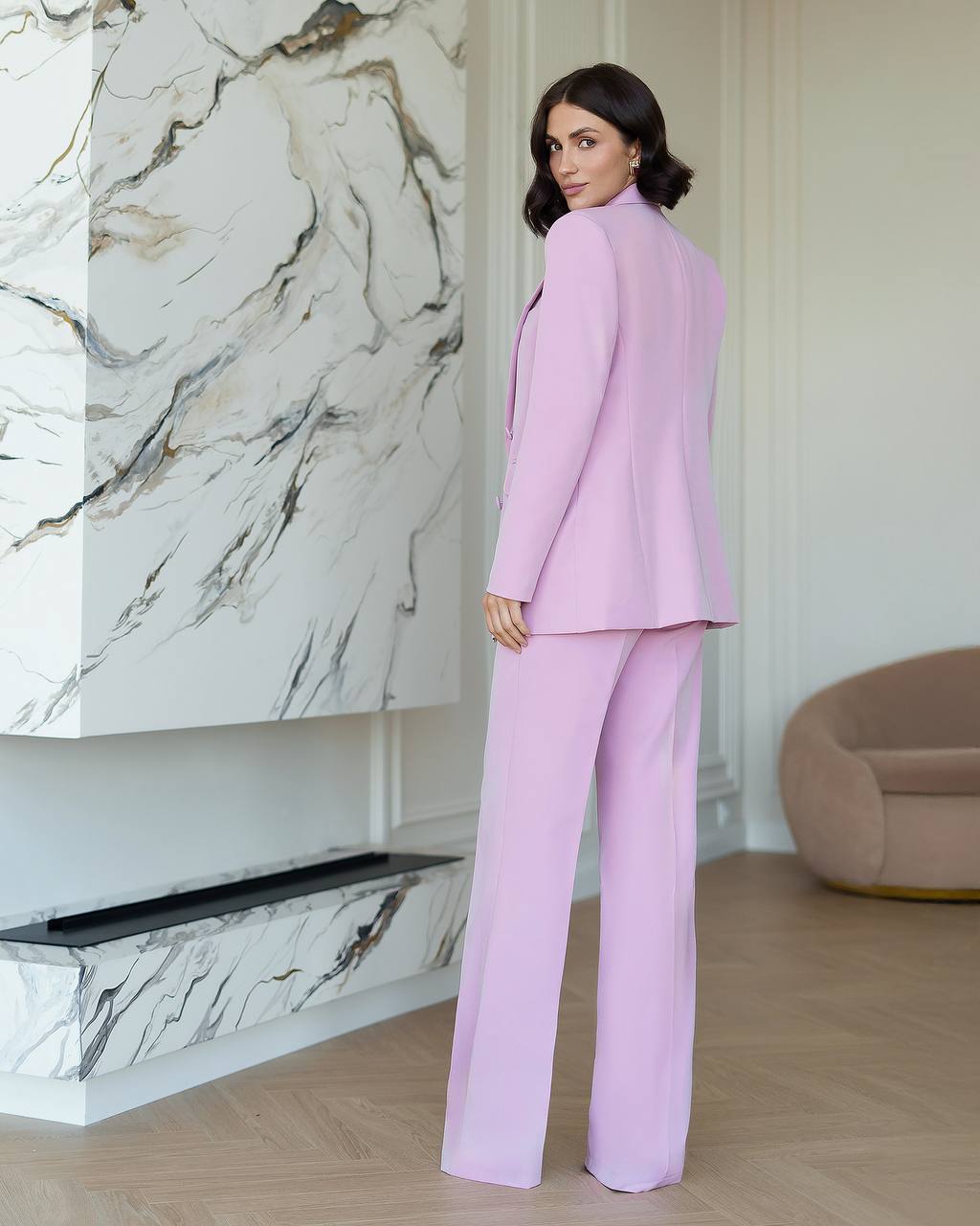 Pink Prom Bridal Wedding Cocktail Graduation Three Piece Womens Suit Jacket Top Trousers Elegant Business Outfit Pantsuit Palazzo Pants