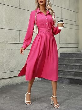 Chic Long Sleeve Button Up Dress with Belt Perfect for Casual and Formal Occasions
