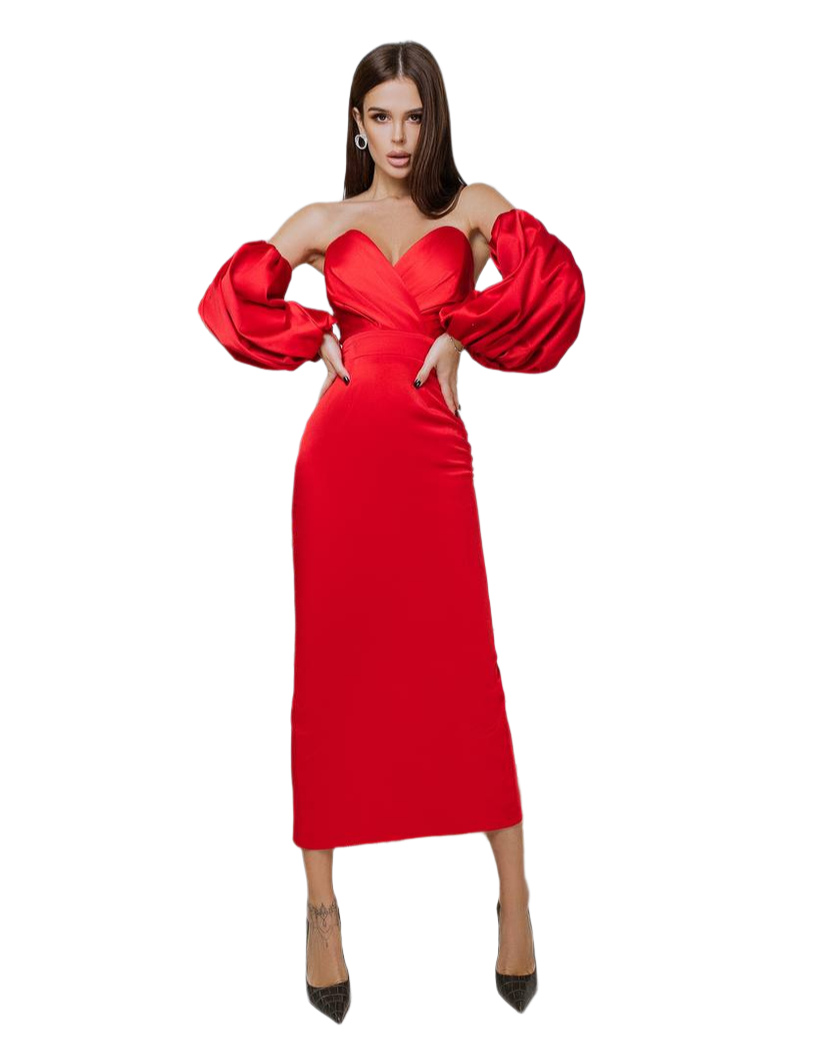 Elegant Off Shoulder Red Satin Dress for Women
