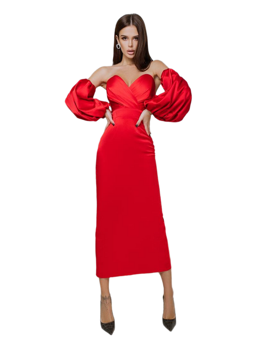 Elegant Off Shoulder Red Satin Dress for Women