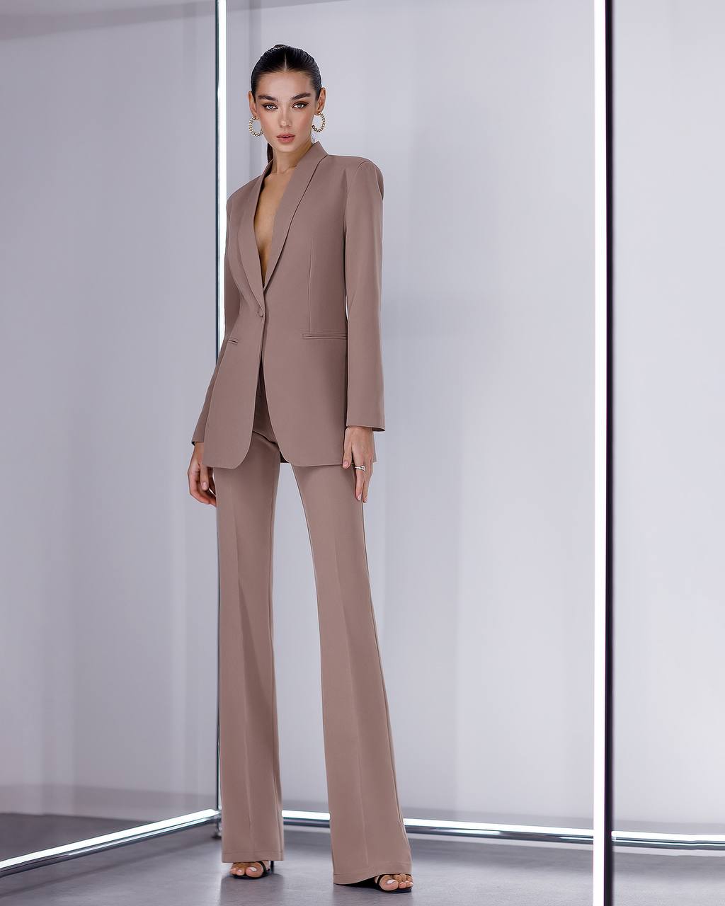 Womens Suit with Lined Blazer and Flared Pants