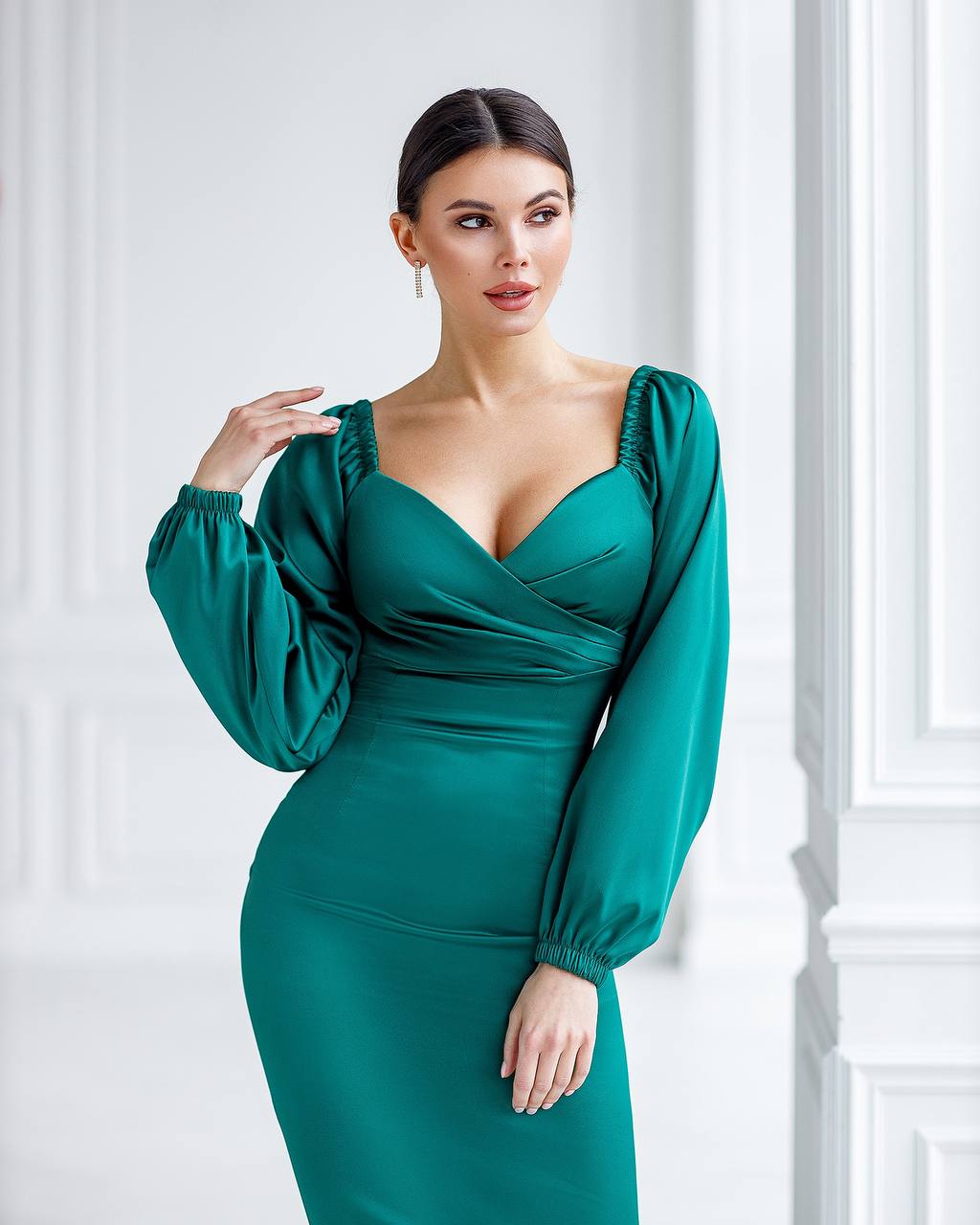 Elegant Women Midi Dress in Royal Dense Mango Satin