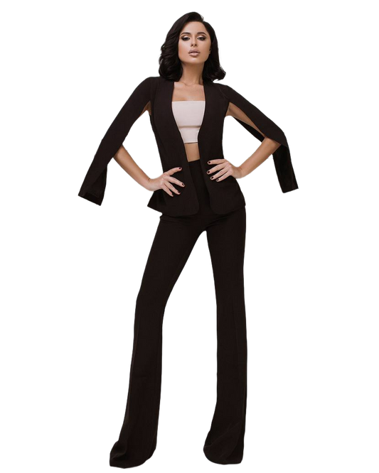Womens Black Diagonal Crepe Suit with Unique Sleeve Design