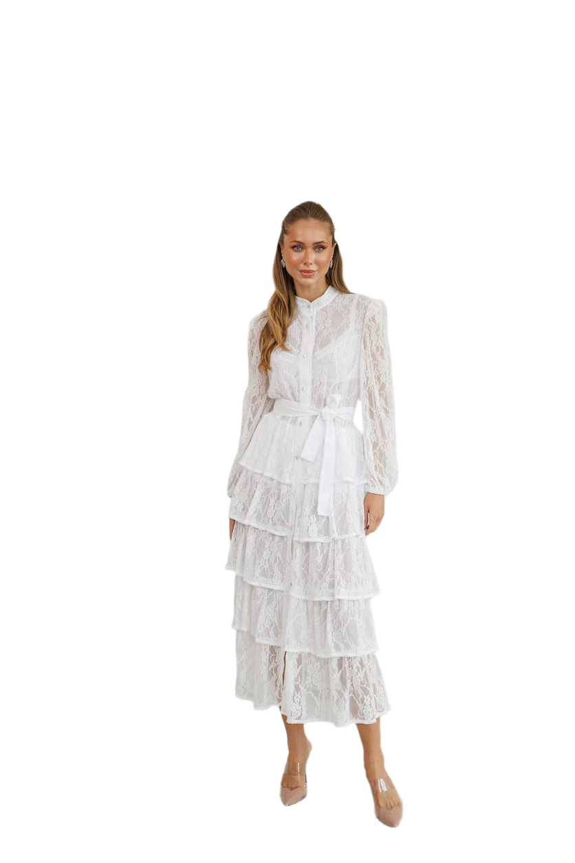 Women Lace Dress with Shorts Included in Milk and Black