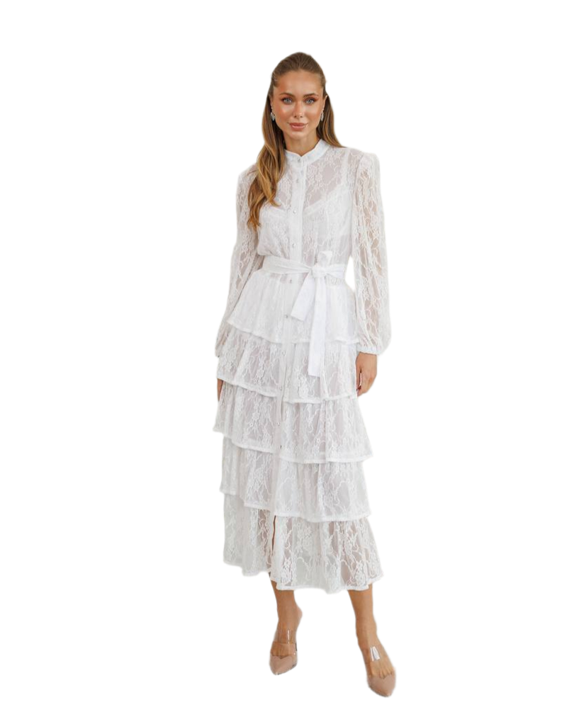 Women Lace Dress with Shorts Included in Milk and Black