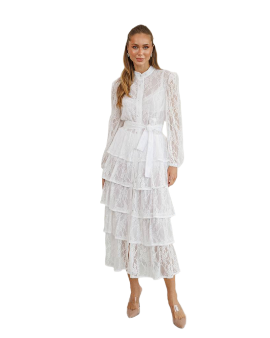 Women Lace Dress with Shorts Included in Milk and Black