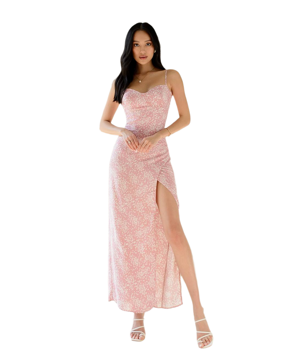 Elegant Pink Dress with Cups and Slit in Staple Fabric