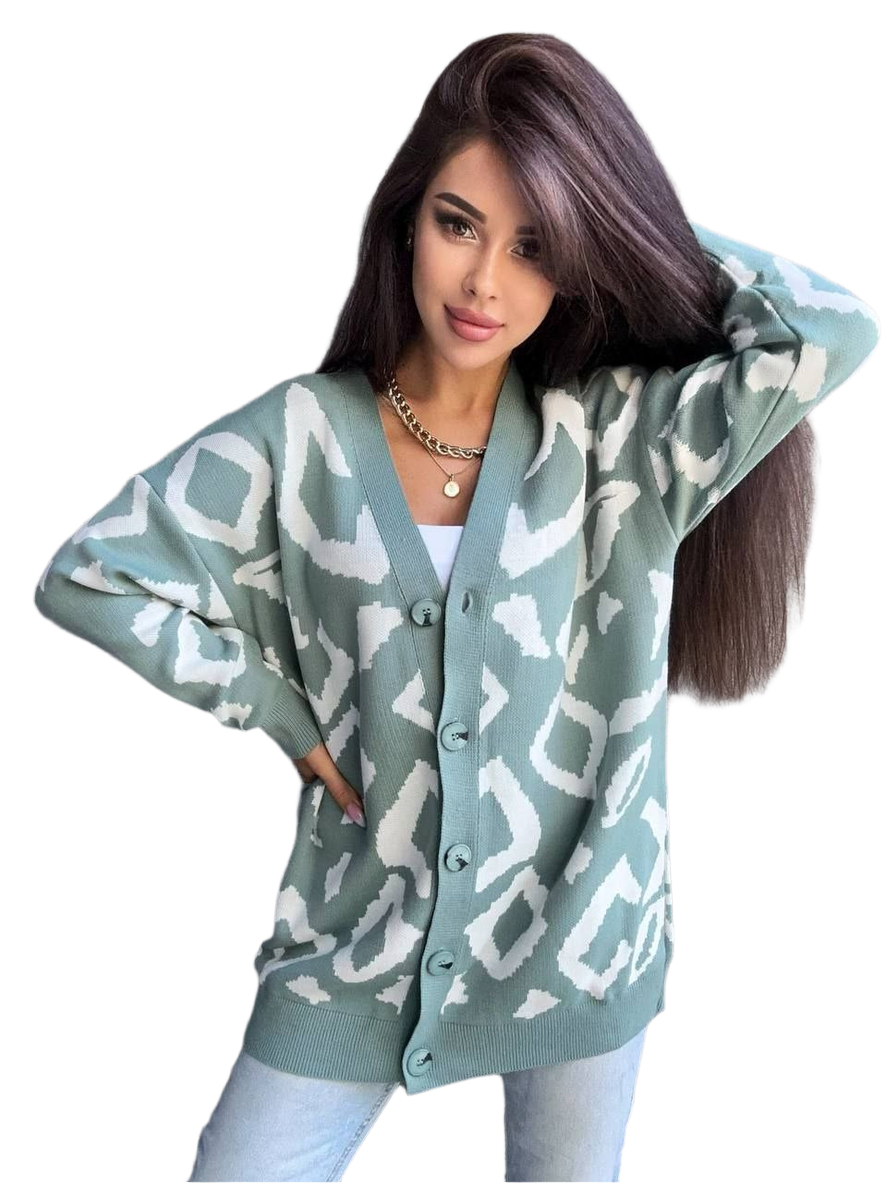 Womens Leo Cardigan Oversized Pattern Knit Sweater