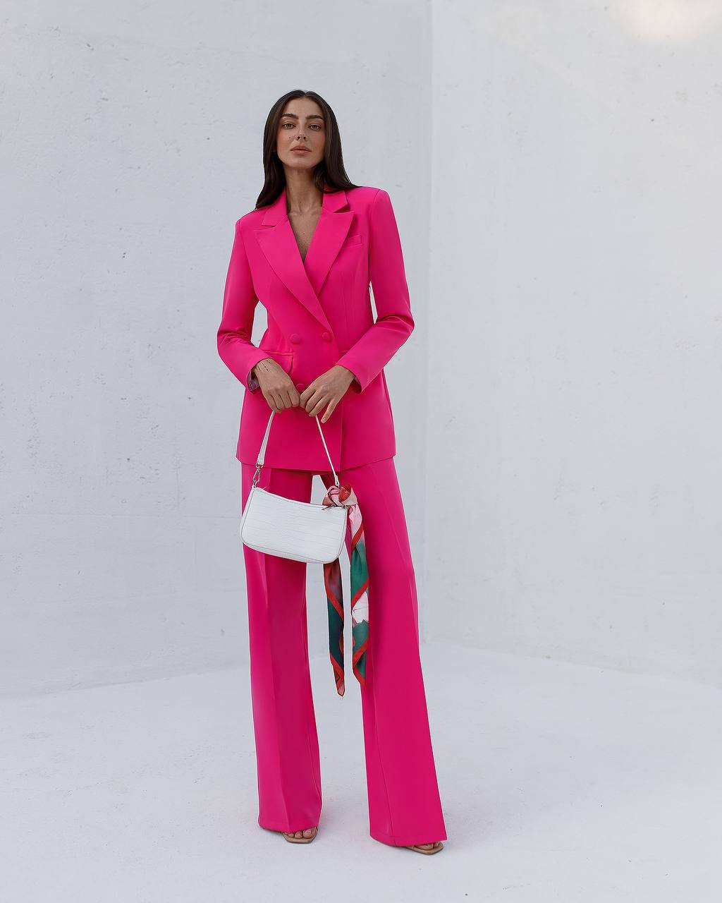 Prom Bridal Wedding Cocktail Graduation Pink Three-Piece Women Suit Jacket Top Trousers Pantsuit Palazzo Pants