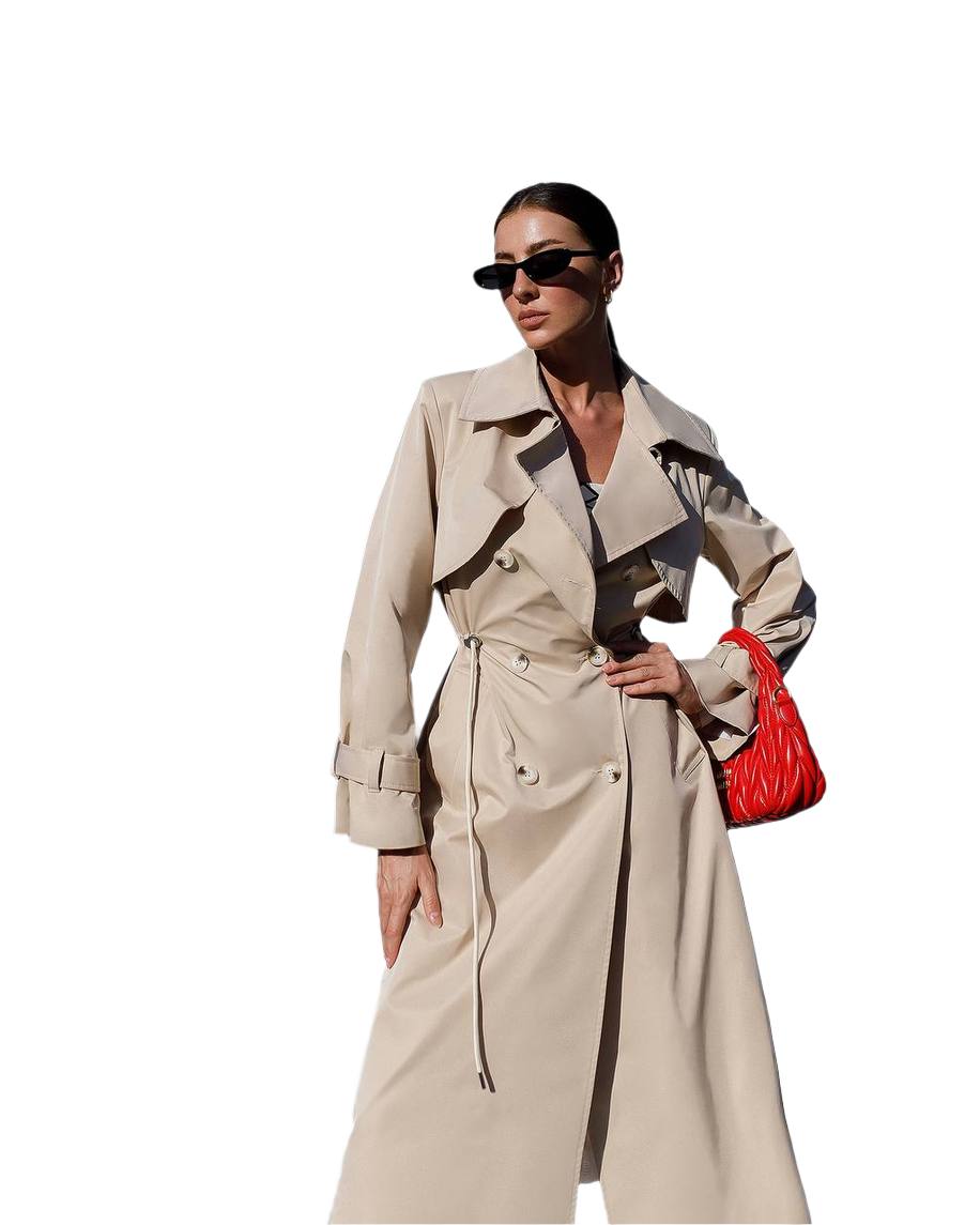 Womens Memory Cotton Trench Coat Long Sleeve Beige Olive Khaki Denim