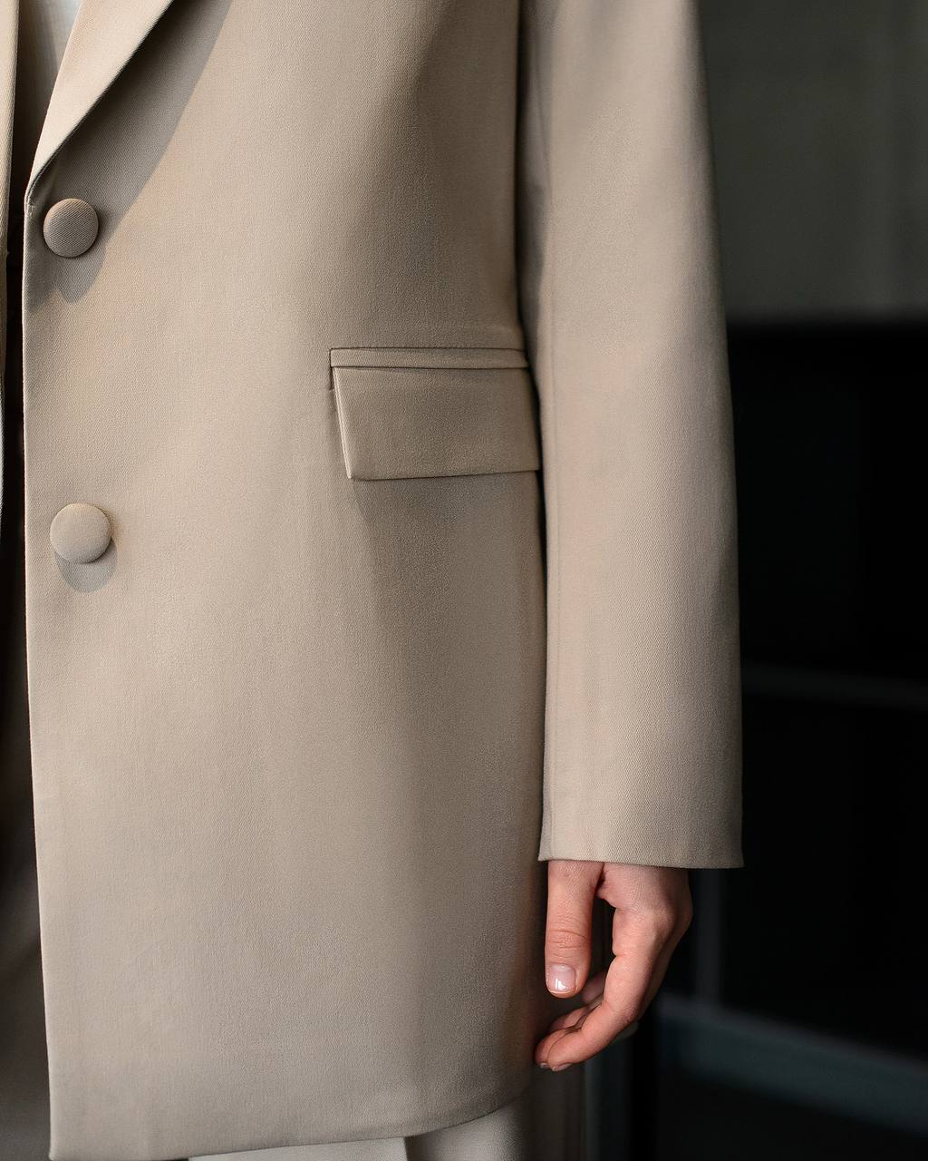 Womens Polished Tiar Lux Fabric Suit Beige Jacket and Pants