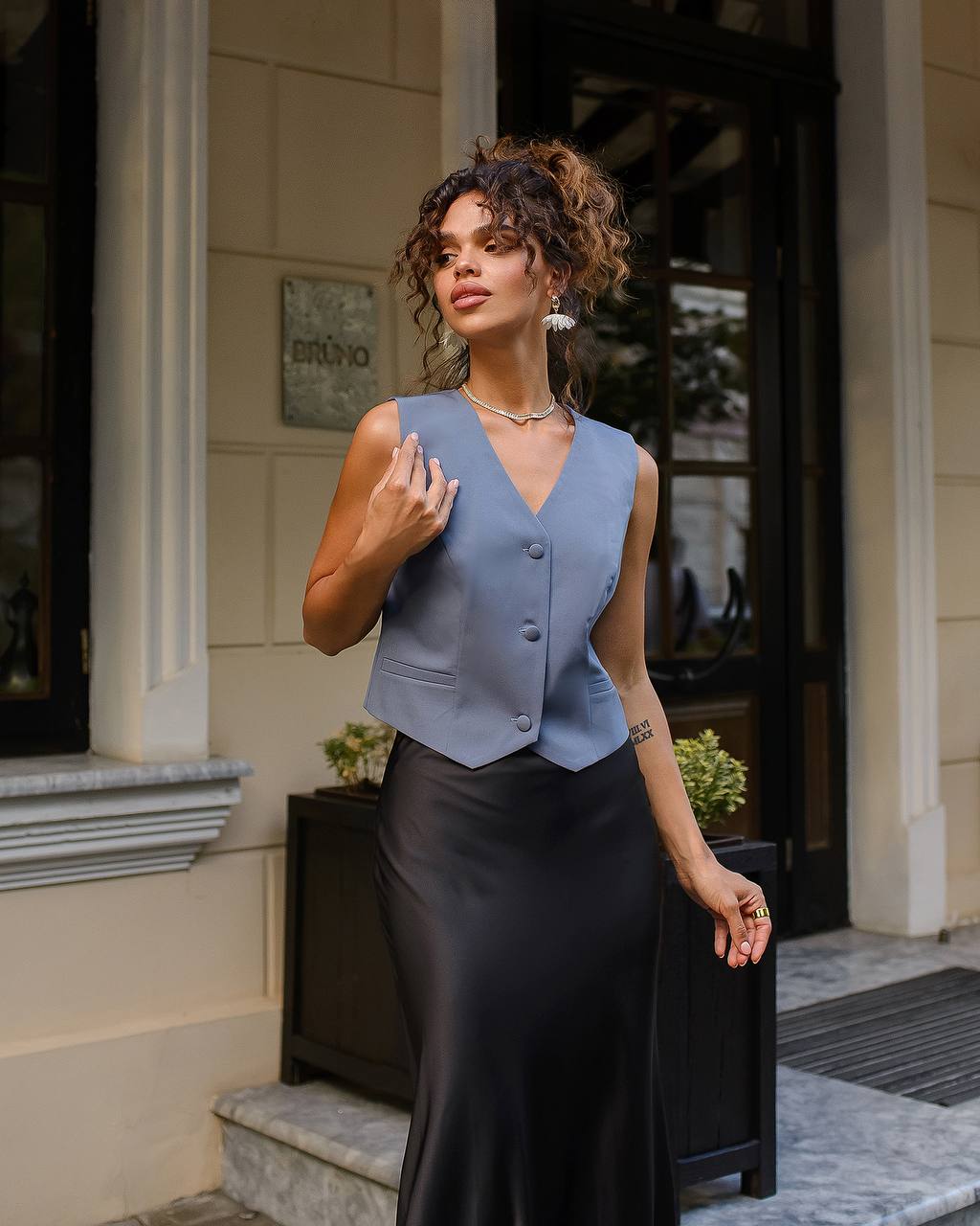 Premium Diagonal Crepe Waistcoat for Women in Dark Blue