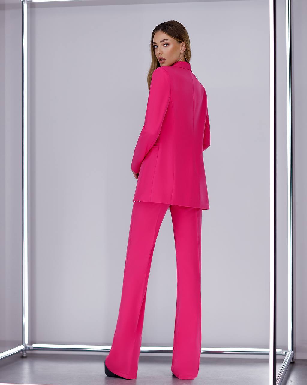 Womens Pink Suit with Lined Blazer and Flared Pants