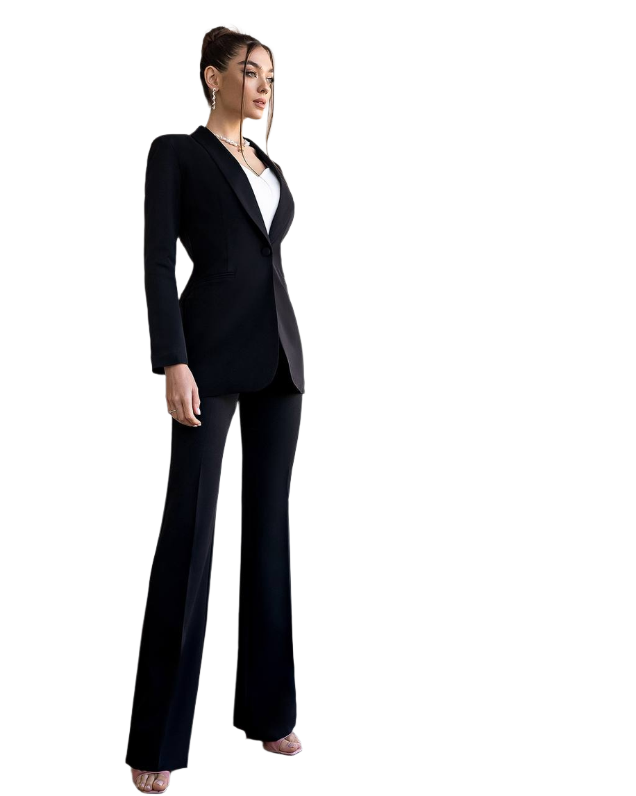 Womens Black Suit with Lined Blazer and Flared Pants