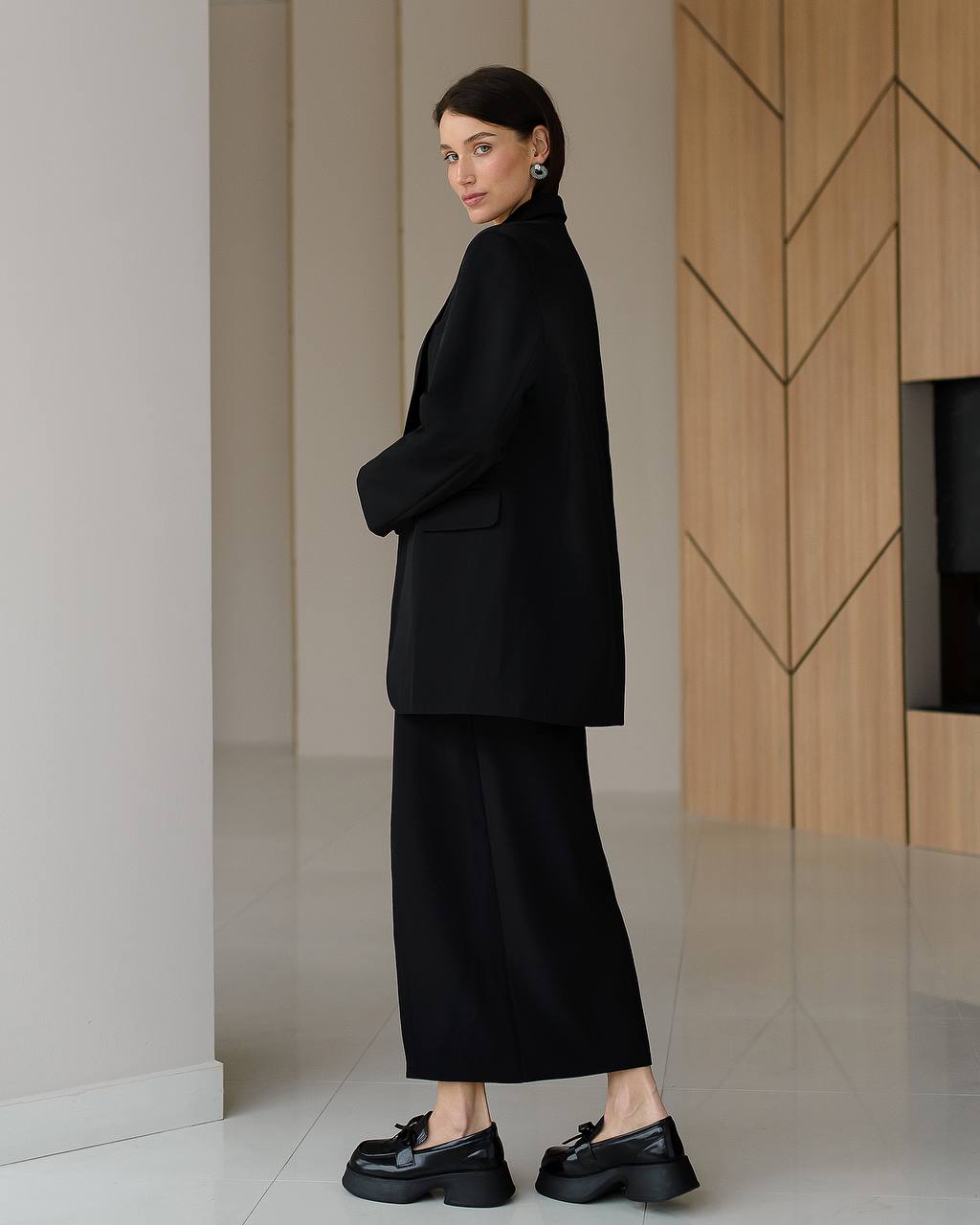 Oversize Black Blazer for Women Premium Suiting Crepe