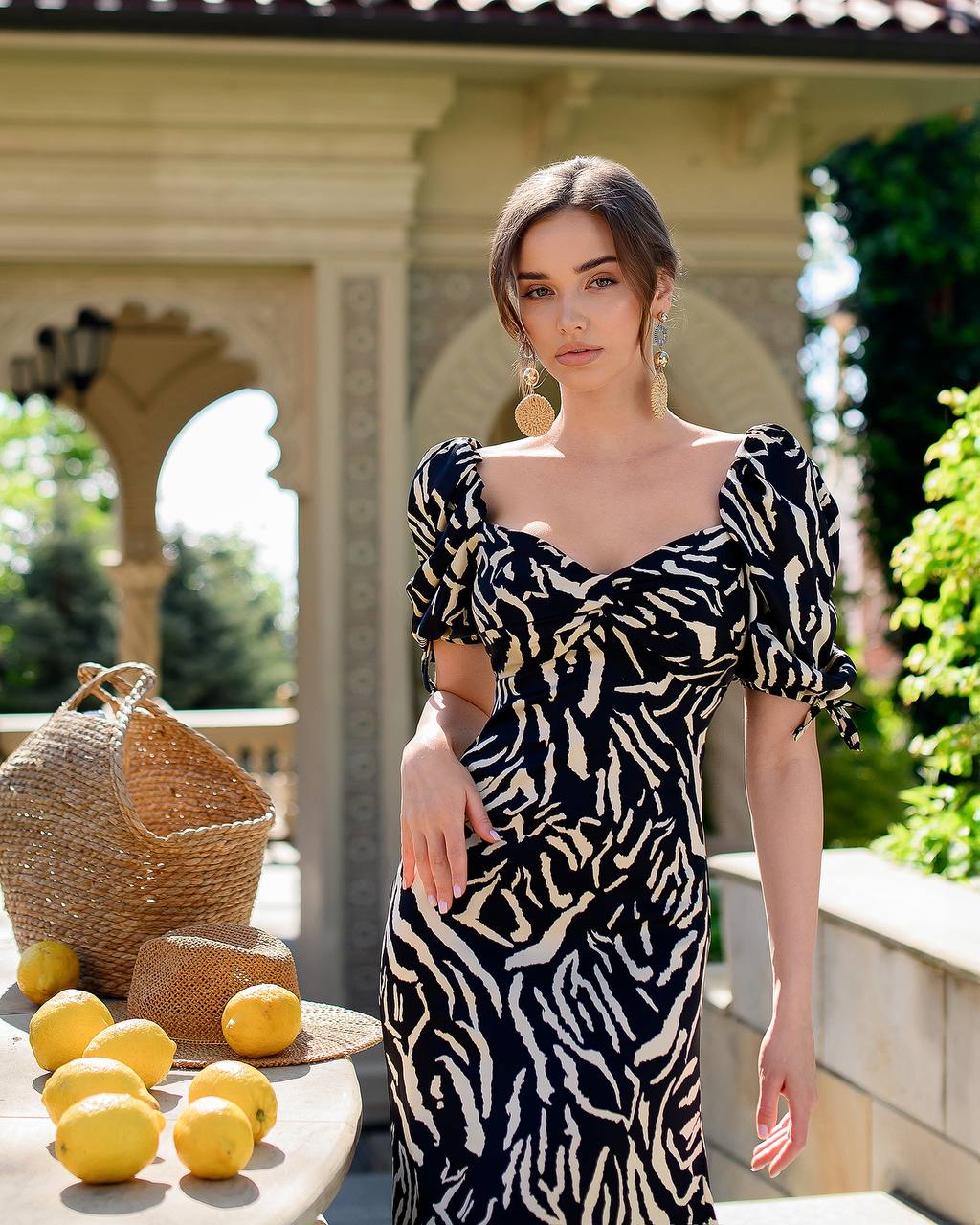 Elegant Printed Silk Midi Dress for Women