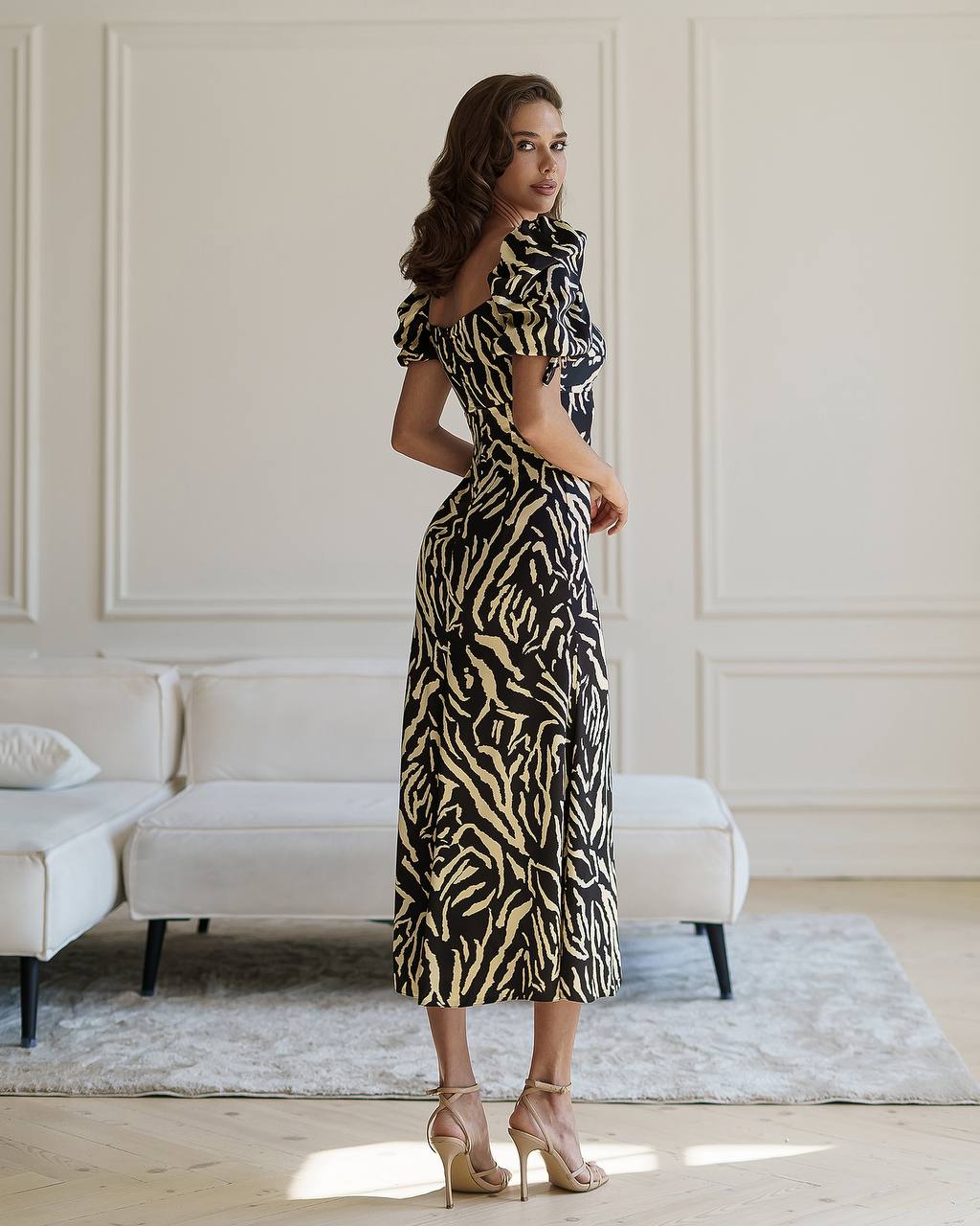 Elegant Printed Silk Midi Dress for Women